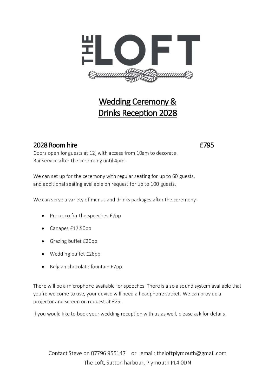 Wedding Ceremony & Drinks Reception 2028