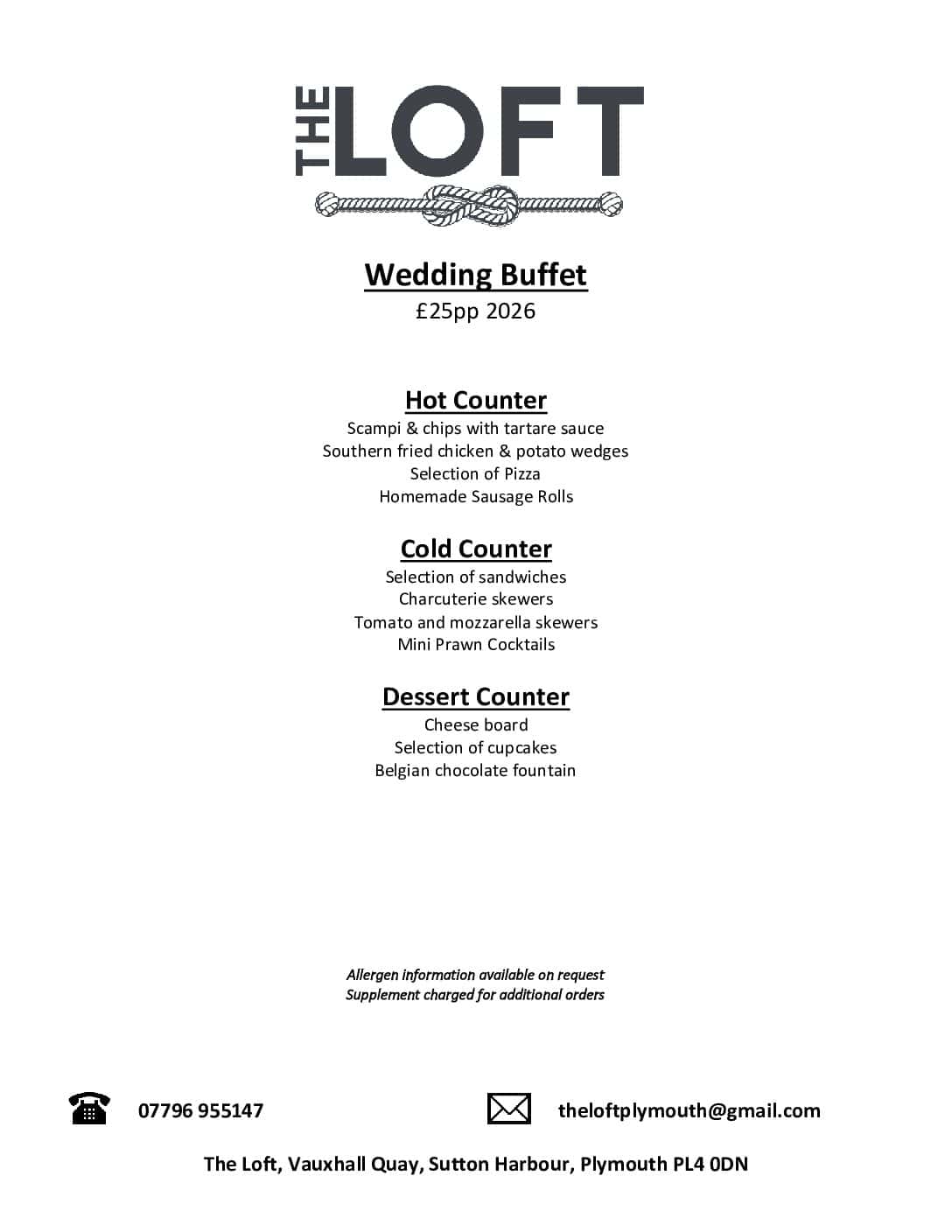 Wedding Buffet 2026 £25 pp
