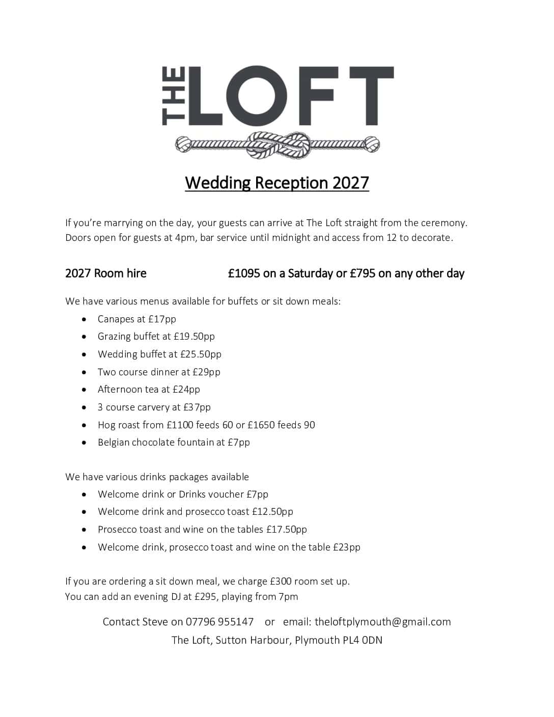 The Loft Wedding Reception 2027