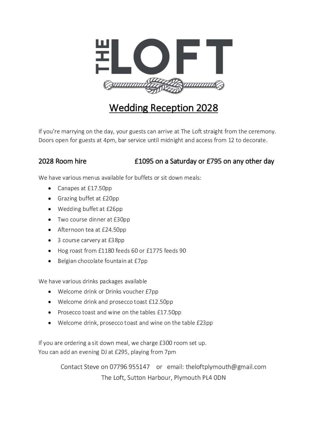 The Loft Wedding Receptions 2028